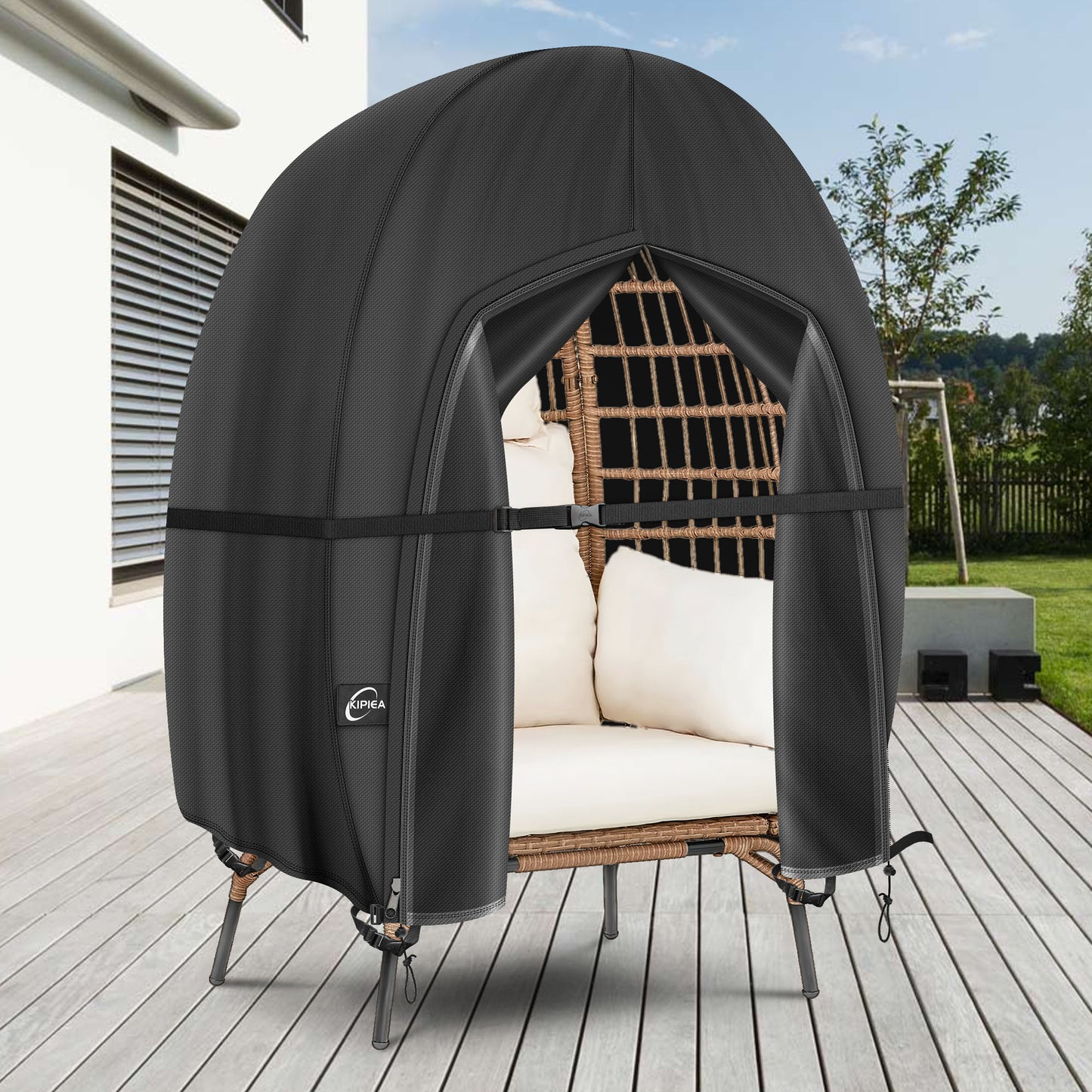 Kipiea Patio Egg Chair Covers Waterproof, Upgraded Outdoor Hanging Egg Chair Covers with Waterproof Zipper, 420D Double Seat Swing Egg Chair Cover, Windproof, Anti-UV, No Tears (Up to 80" W x 91" H)