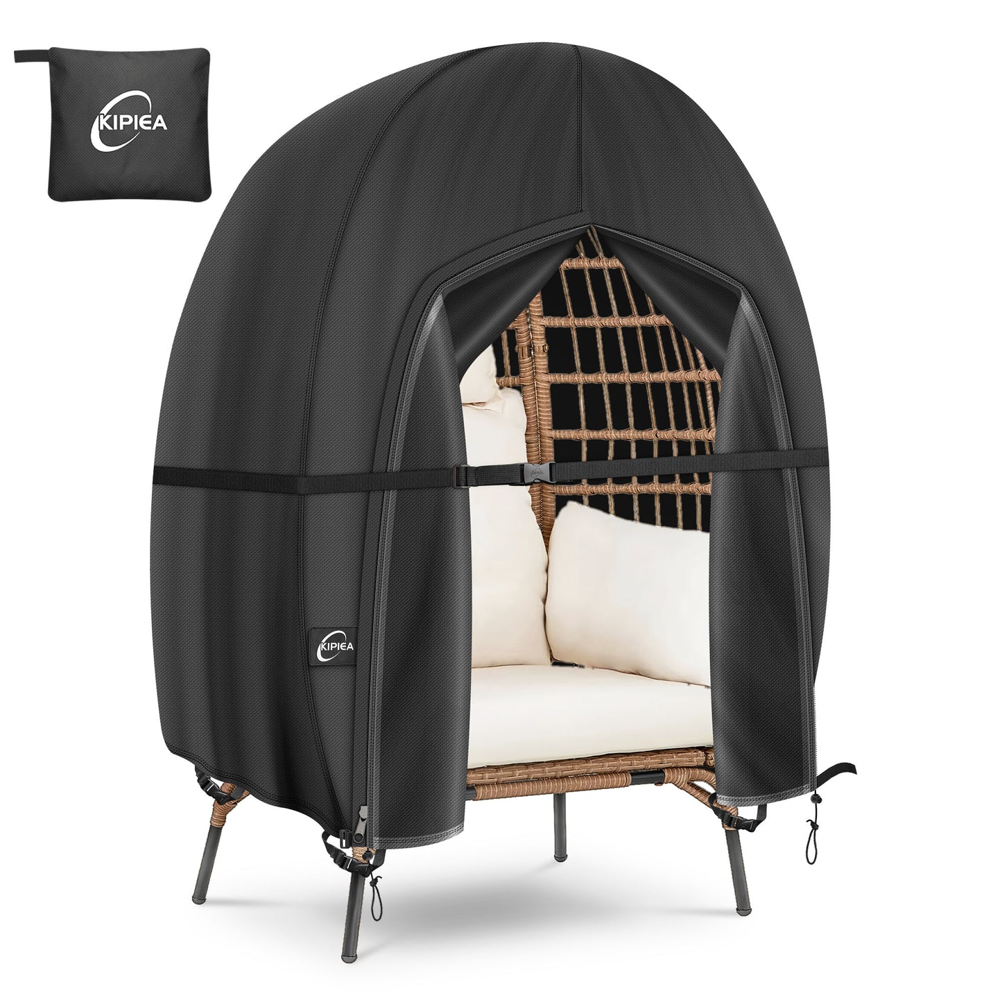Kipiea Patio Egg Chair Covers Waterproof, Upgraded Outdoor Hanging Egg Chair Covers with Waterproof Zipper, 420D Heavy Duty Swing Chair Cover, Windproof, Anti-UV, No Tears