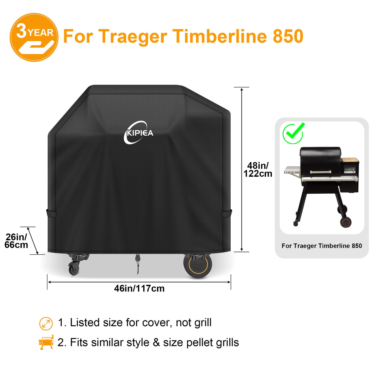 KIPIEA Pellet Grill Cover Compatible with Traeger Grills