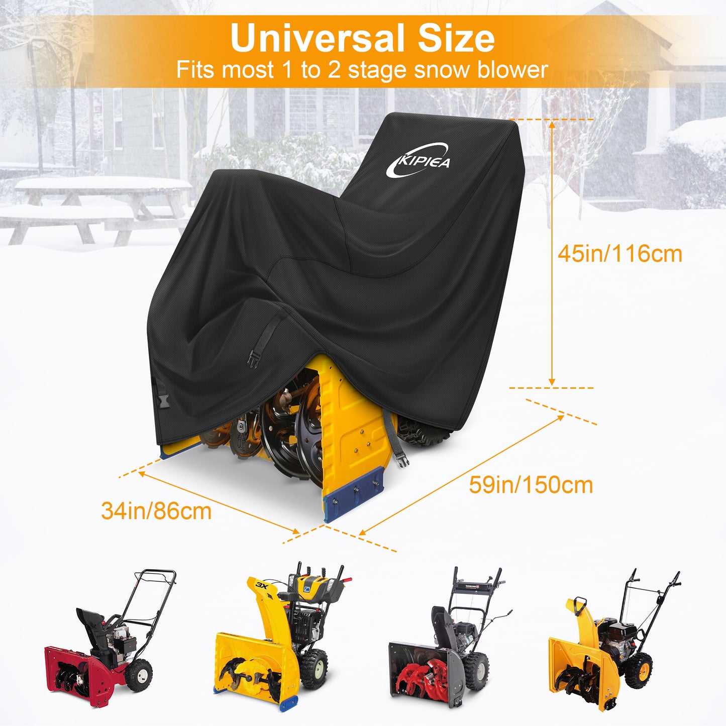 Kipiea Snow Blower Cover Waterproof Outdoor – 600D Heavy-Duty Snow Thrower Cover with Windproof Buckles and Drawstrings, Universal Fit for Most 20-28 Inch Snow Blowers