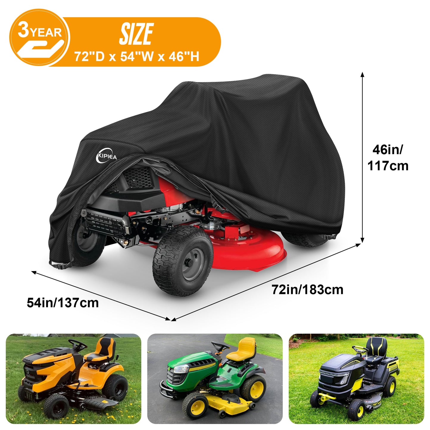 Kipiea Riding Lawn Mower Cover 600D Heavy Duty Lawn Tractor Cover Waterproof, Universal Fit with 4 Buckles, 2 Drawstrings and Storage Bag