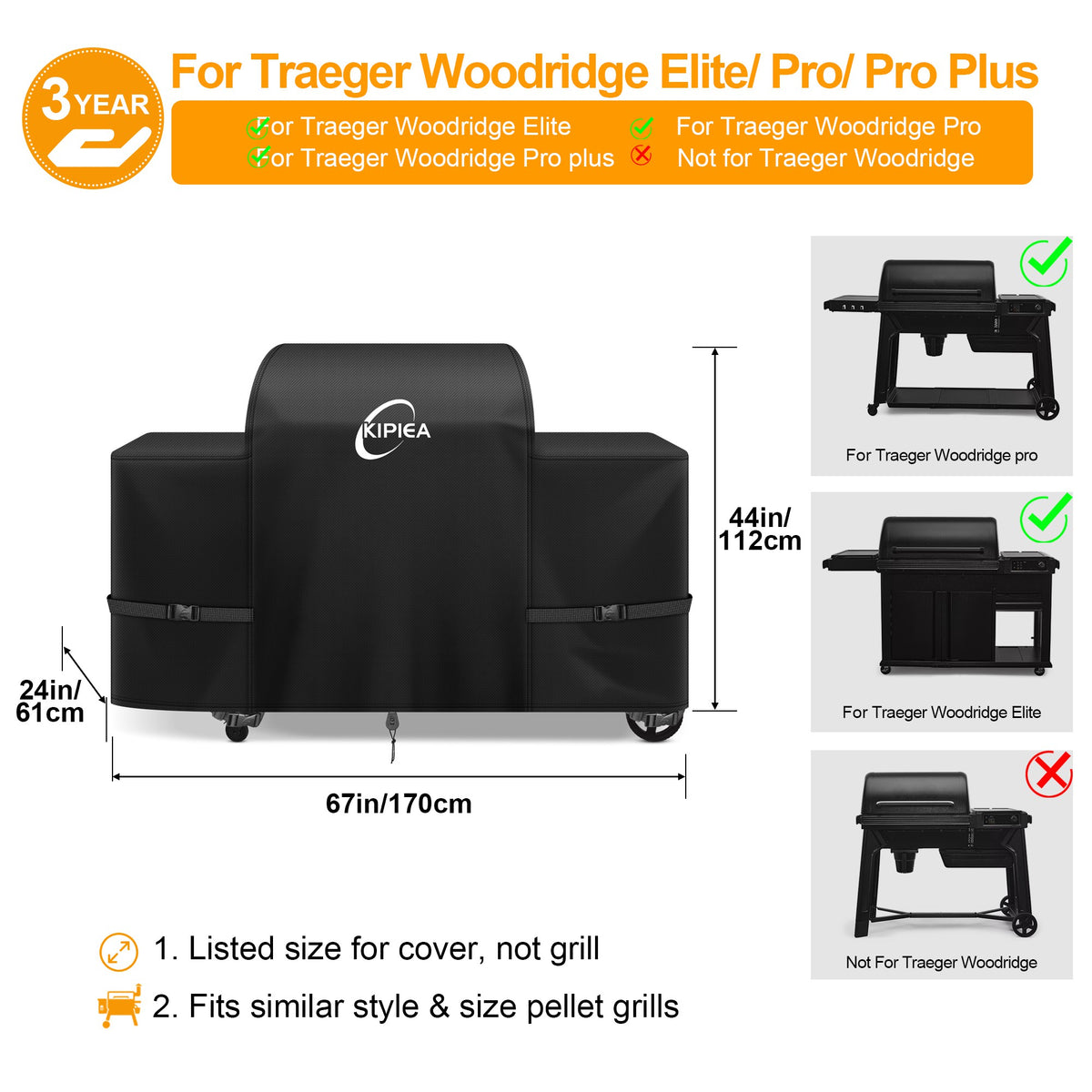 KIPIEA Pellet Grill Cover Compatible with Traeger Grills