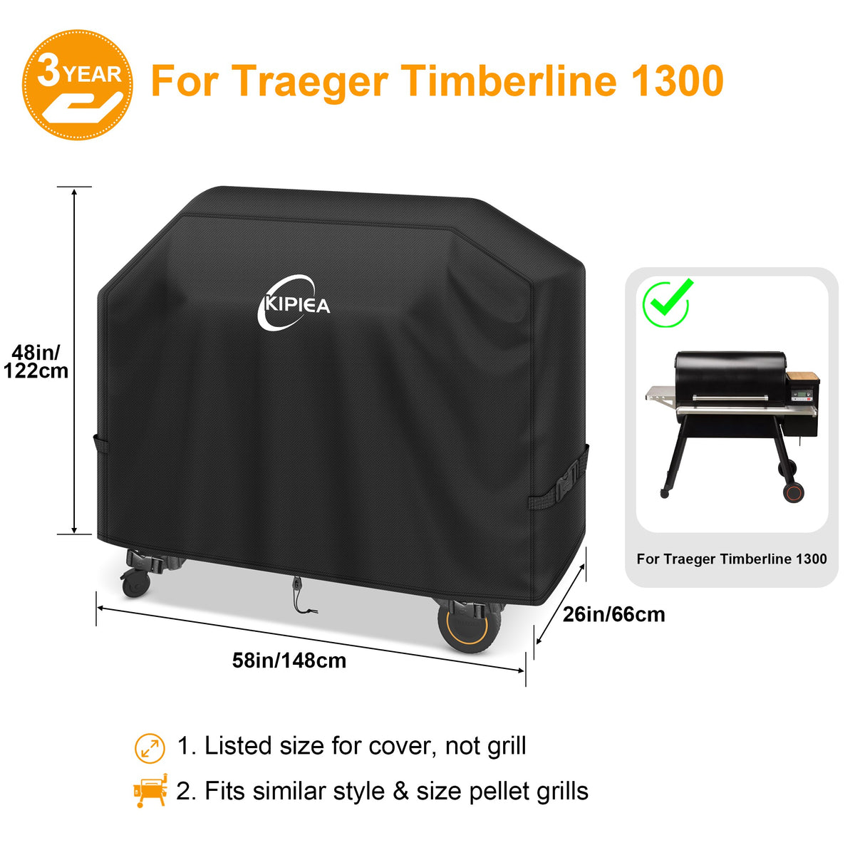 KIPIEA Pellet Grill Cover Compatible with Traeger Grills