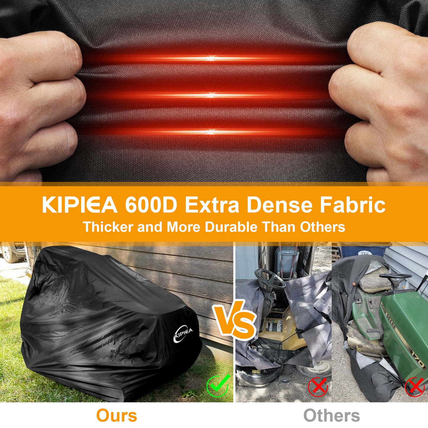 Kipiea Riding Lawn Mower Cover 600D Heavy Duty Lawn Tractor Cover Waterproof, Universal Fit with 4 Buckles, 2 Drawstrings and Storage Bag