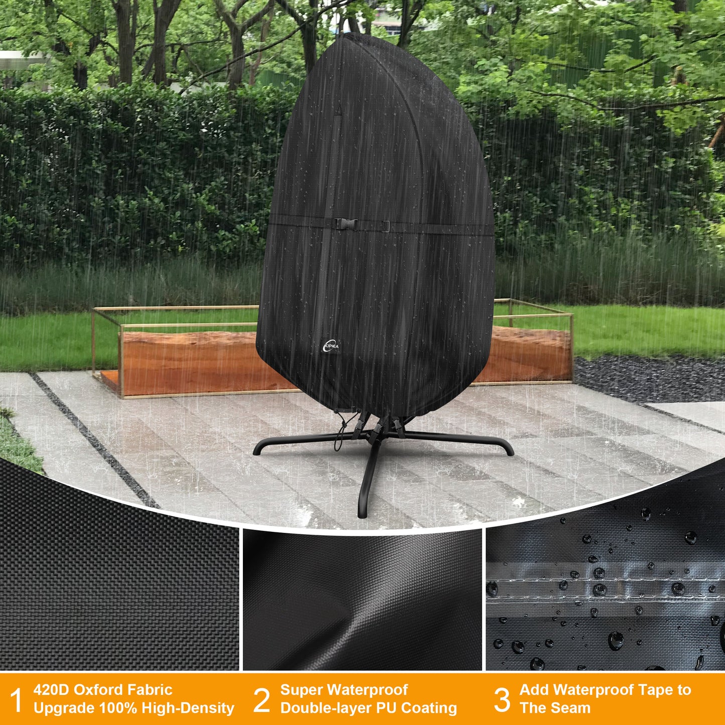 Kipiea Patio Egg Chair Covers Waterproof, Upgraded Outdoor Hanging Egg Chair Covers with Waterproof Zipper, 420D Heavy Duty Swing Chair Cover, Windproof, Anti-UV, No Tears