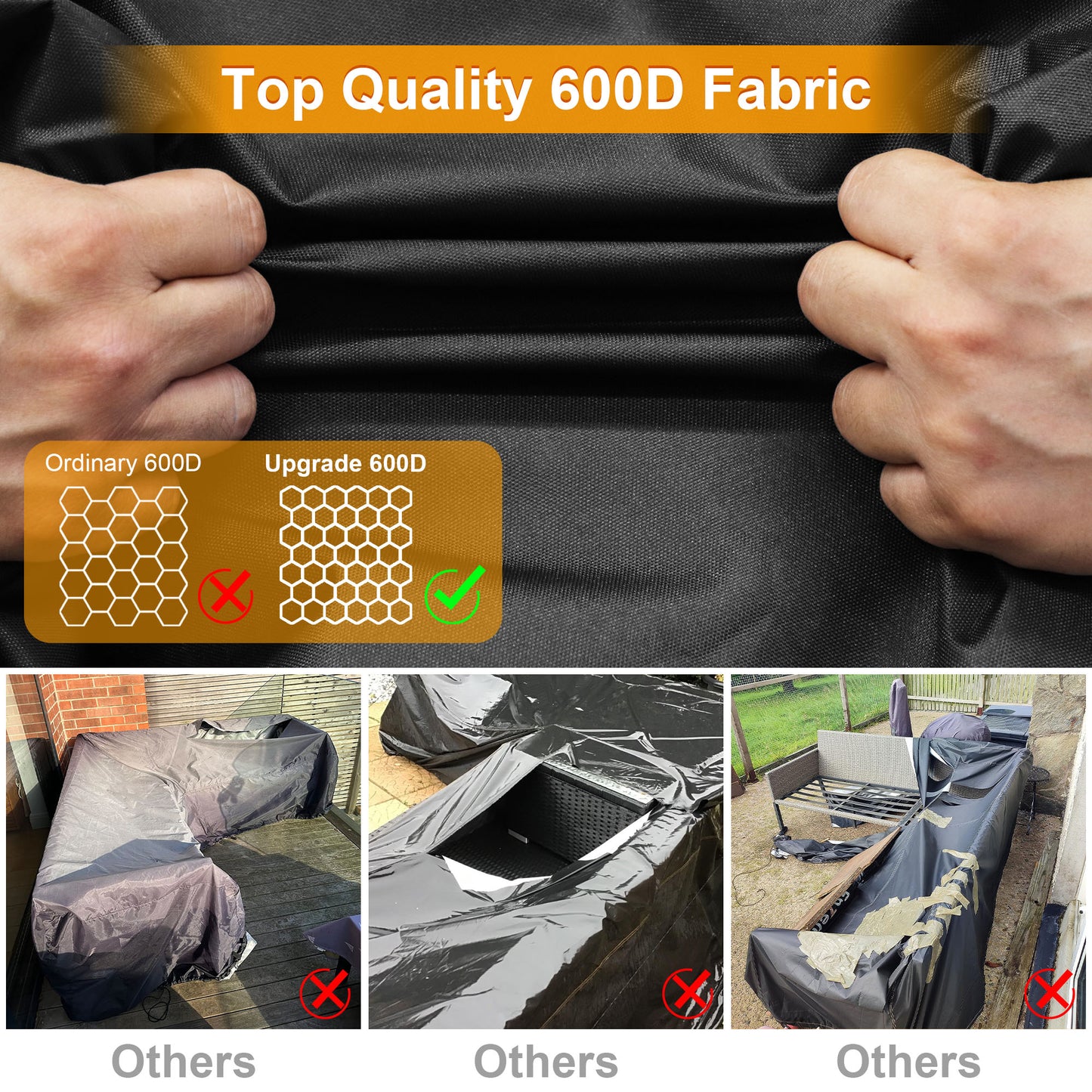 Kipiea 600D L-Shape Outdoor Patio Furniture Covers Waterproof, Outdoor Sectional Cover Windproof, Patio Sectional Sofa Cover Anti-UV, No Tears & No Fading
