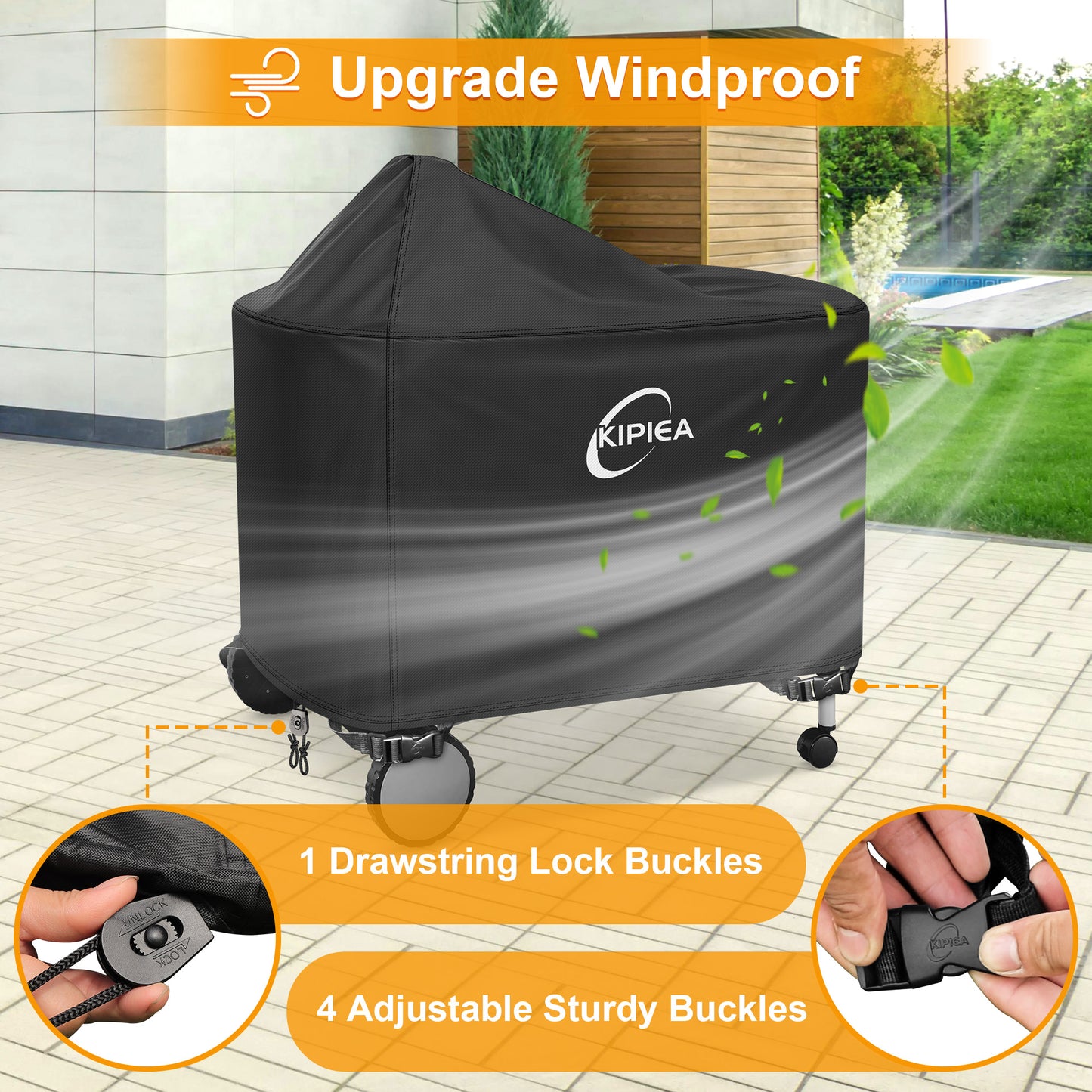 Kipiea 500D Heavy Duty Grill Cover for Weber 22 Inch Premium Charcoal - Performer Grill Cover with 4 Buckles, Wind Resistant Anti UV & No Tears