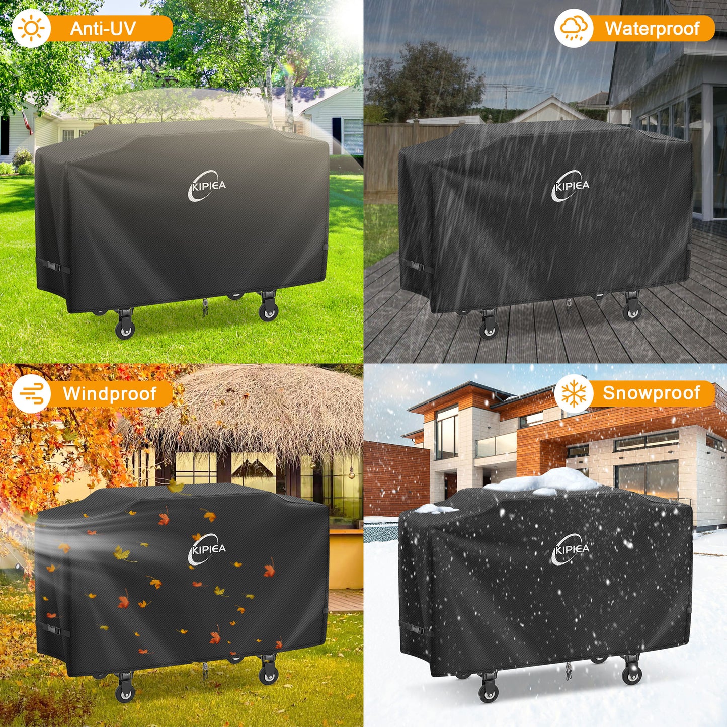 Kipiea Griddle Cover Compatible with Blackstone  Griddle Cooking Station with Hood, 600D Heavy Duty Waterproof Flat Top Grill Cover with 6 Windproof Buckles and 2 Drawstrings, Black