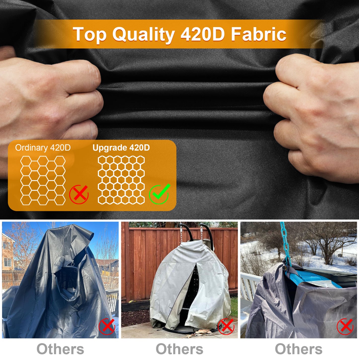 Kipiea Patio Egg Chair Covers Waterproof, Upgraded Outdoor Hanging Egg Chair Covers with Waterproof Zipper, 420D Double Seat Swing Egg Chair Cover, Windproof, Anti-UV, No Tears (Up to 80" W x 91" H)