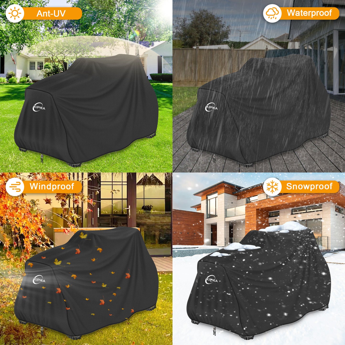 Kipiea Riding Lawn Mower Cover 600D Heavy Duty Lawn Tractor Cover Waterproof, Universal Fit with 4 Buckles, 2 Drawstrings and Storage Bag
