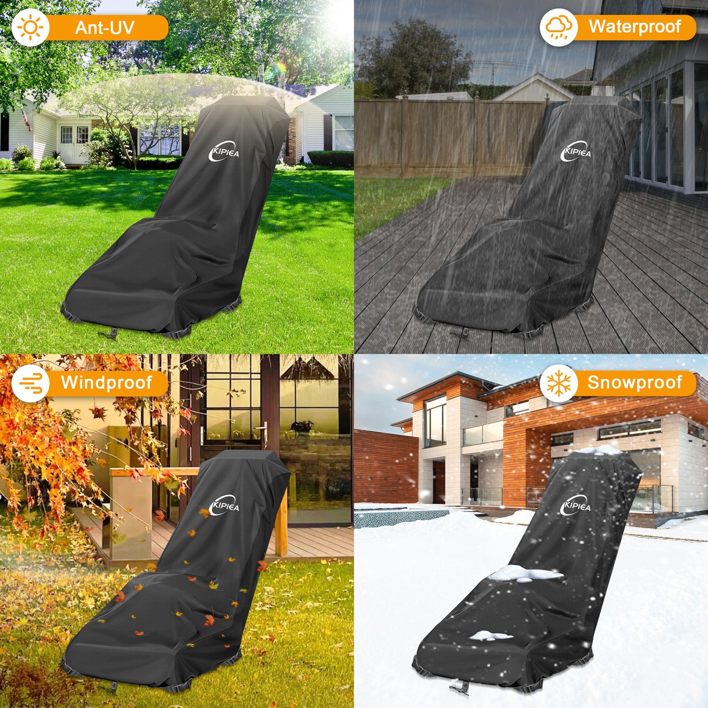 Kipiea 600D Heavy-Duty Waterproof Lawn Mower Cover – Universal Fit for Push Lawn Mowers, UV，Weather &Tear-Resistant, Includes 4 Buckles & 2 Drawstrings