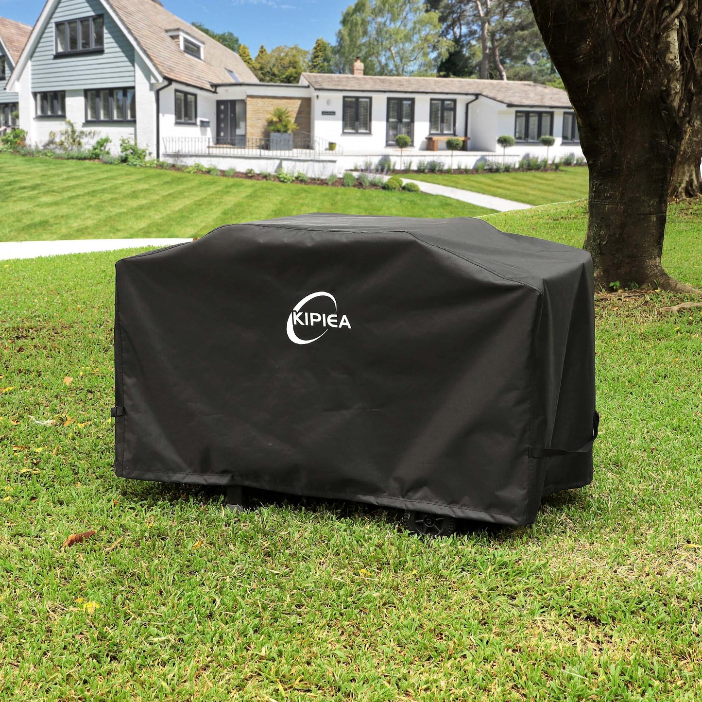 Kipiea Griddle Cover Compatible with Blackstone  Griddle Cooking Station with Hood, 600D Heavy Duty Waterproof Flat Top Grill Cover with 6 Windproof Buckles and 2 Drawstrings, Black