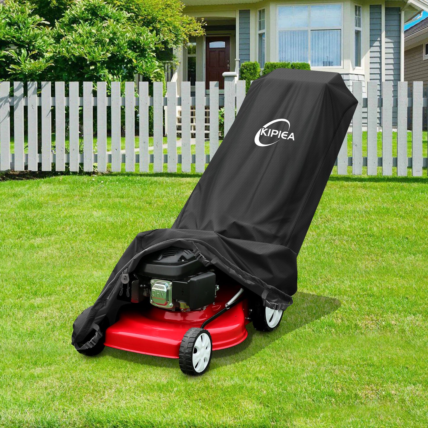 Kipiea 600D Heavy-Duty Waterproof Lawn Mower Cover – Universal Fit for Push Lawn Mowers, UV，Weather &Tear-Resistant, Includes 4 Buckles & 2 Drawstrings