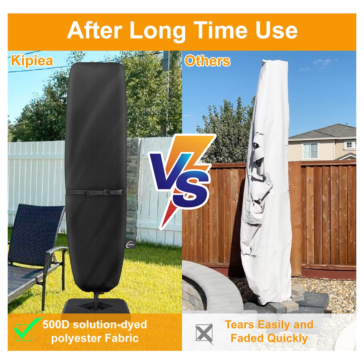 Kipiea Patio Umbrella Covers for 13'-15'Double-Sided Umbrella, Upgrade 500D Heavy Duty Outdoor Umbrellas Covers with Support Pole and Straps