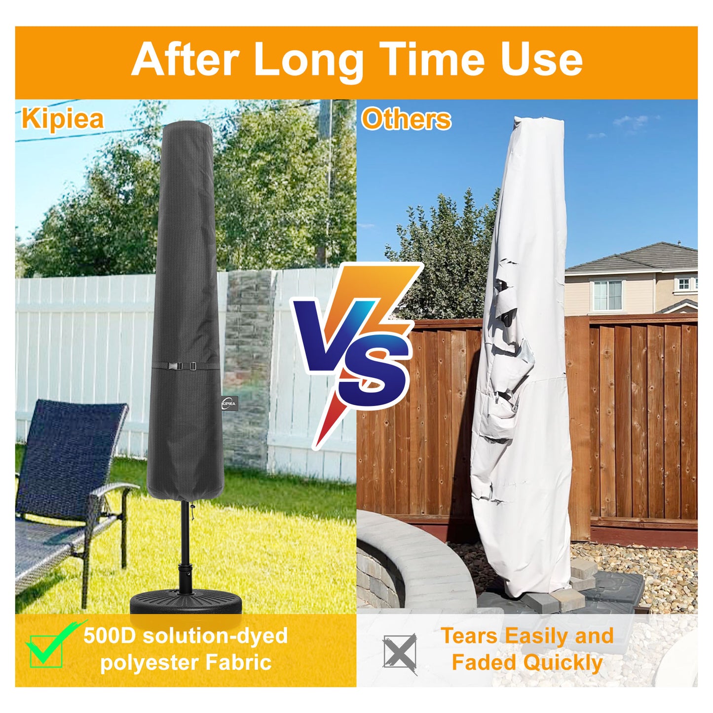 Kipiea Patio Umbrella Covers for 7.5'-10'Market Umbrella, Upgrade 500D Heavy Duty Outdoor Umbrellas Covers with Support Pole and Straps