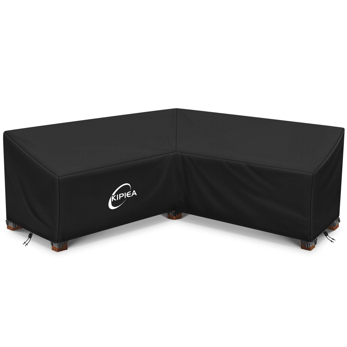 Kipiea Patio V-Shaped Sectional Sofa Cover, 420D Heavy-Duty Oxford Fabric Outdoor Sectional Cover with 6 Windproof Buckles, Anti UV and No Tears, No Fading Black