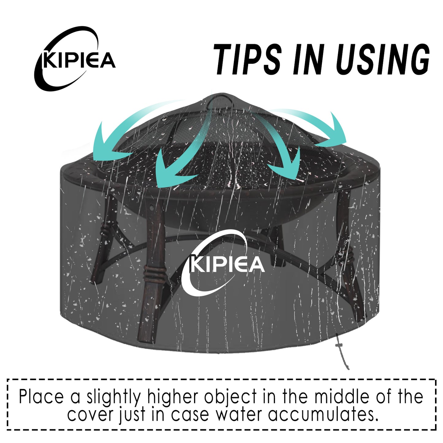 Kipiea 420D Fire Table Covers, Waterproof Round Fire Pit Cover, Heavy Duty Outdoor Firepit Covers with Anti UV and No Tears, No Fading