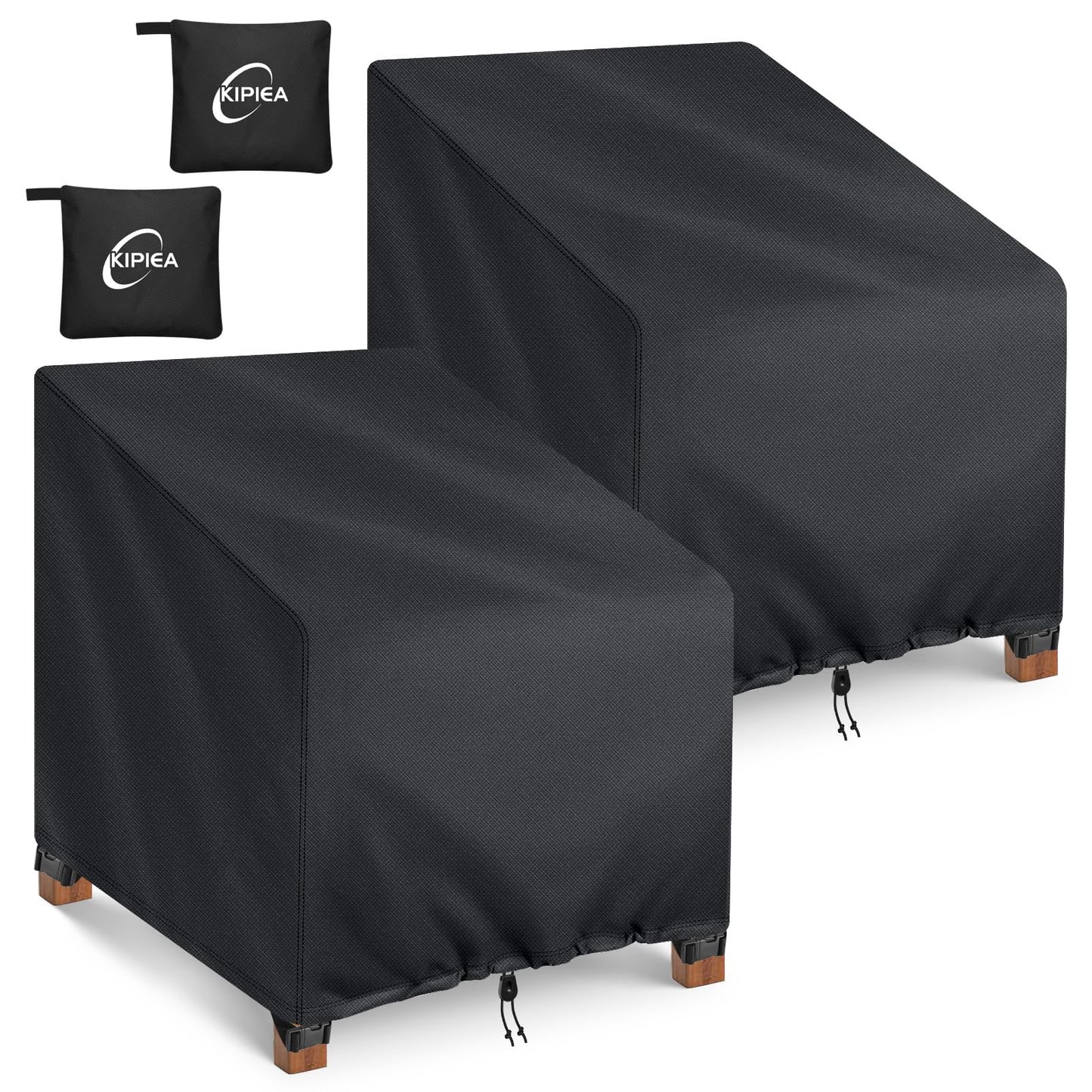 Kipiea 600D Patio Chair Covers Waterproof Winter 2 Pack - Heavy Duty Lawn Outdoor Furniture Chair Covers with Anti UV and No Tears, No Fading