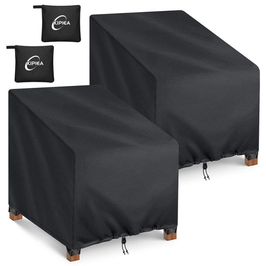 Kipiea 600D Patio Chair Covers Waterproof Winter 2 Pack - Heavy Duty Lawn Outdoor Furniture Chair Covers with Anti UV and No Tears, No Fading