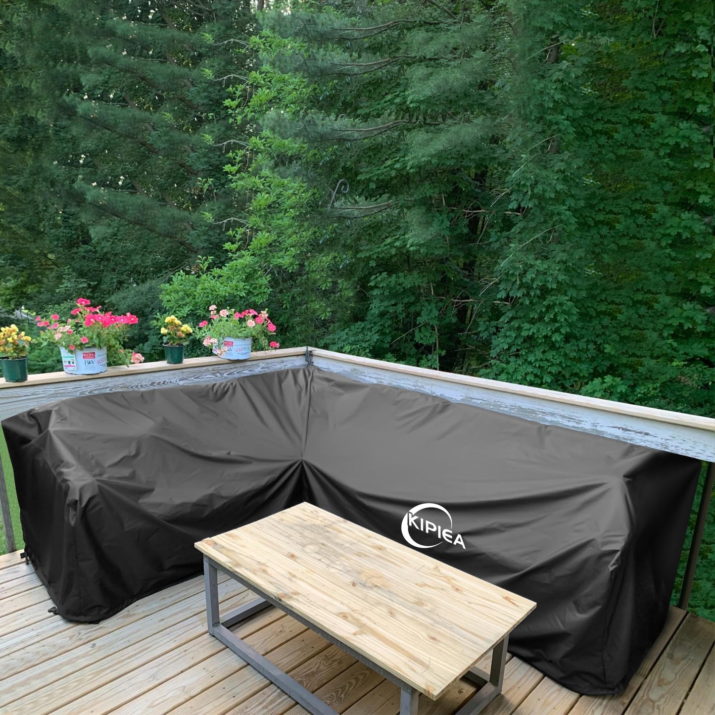 Kipiea Patio V-Shaped Sectional Sofa Cover, 420D Heavy-Duty Oxford Fabric Outdoor Sectional Cover with 6 Windproof Buckles, Anti UV and No Tears, No Fading Black