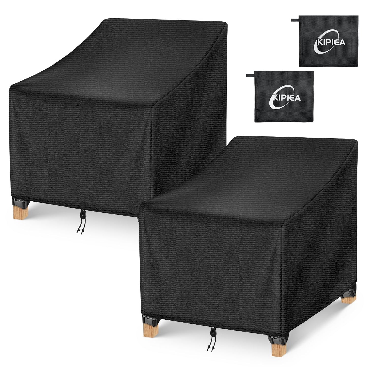 Kipiea 500D Patio Chair Covers Waterproof Winter 2 Pack - Heavy Duty Lawn Outdoor Furniture Chair Covers with Anti UV and No Tears, No Fading