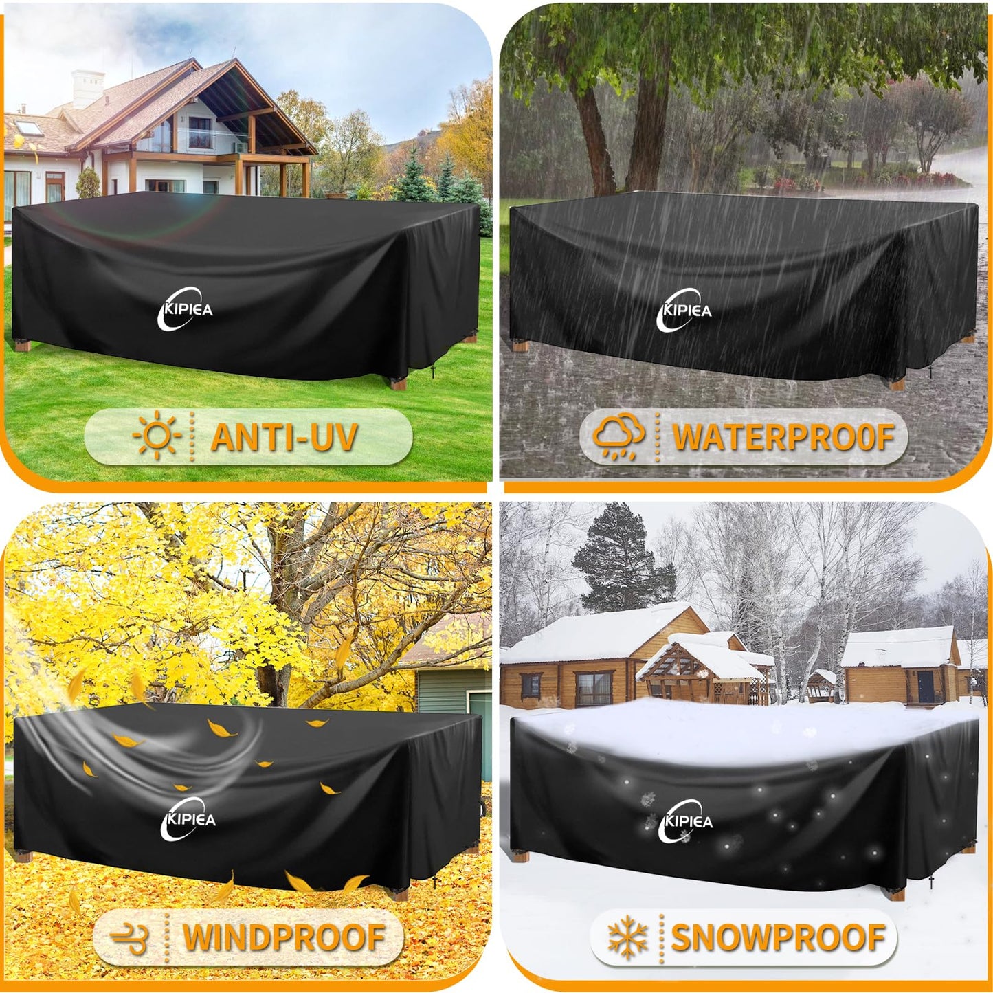 Kipiea Patio Furniture Covers Waterproof Winter, Heavy-Duty 420D Outdoor Furniture Covers Waterproof, Rectangular Patio Table Set Covers, No Tears Anti UV No Fading