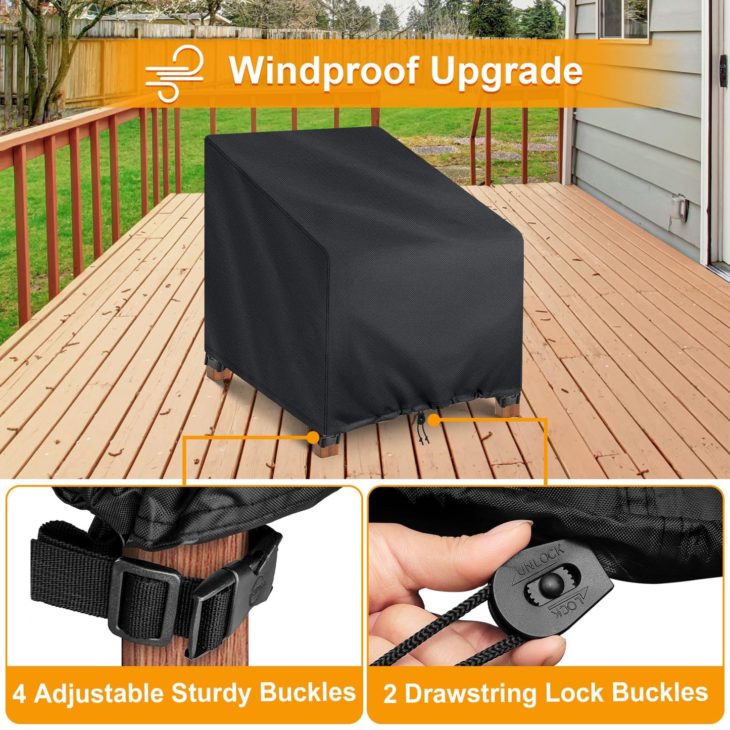 Kipiea 600D Patio Chair Covers Waterproof Winter 2 Pack - Heavy Duty Lawn Outdoor Furniture Chair Covers with Anti UV and No Tears, No Fading
