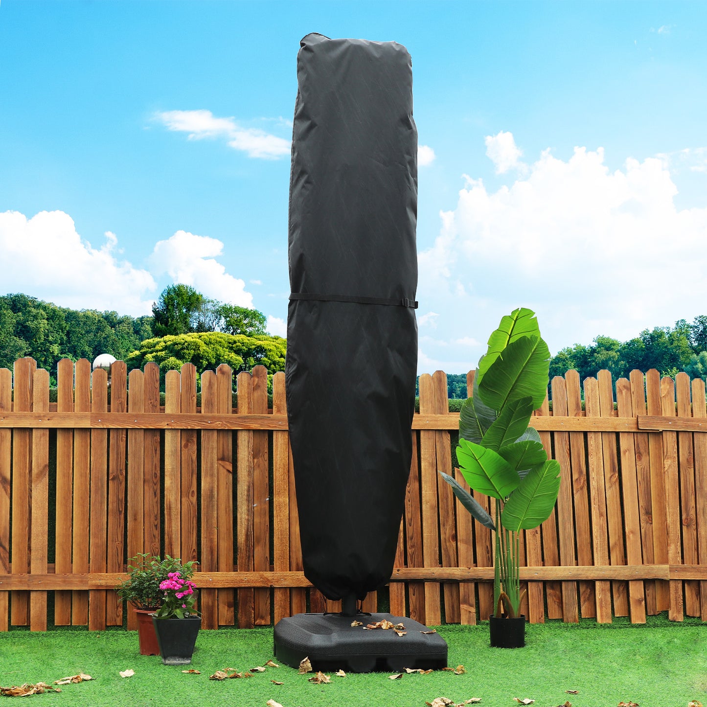 Kipiea Patio Umbrella Covers for 13'-15'Double-Sided Umbrella, Upgrade 500D Heavy Duty Outdoor Umbrellas Covers with Support Pole and Straps