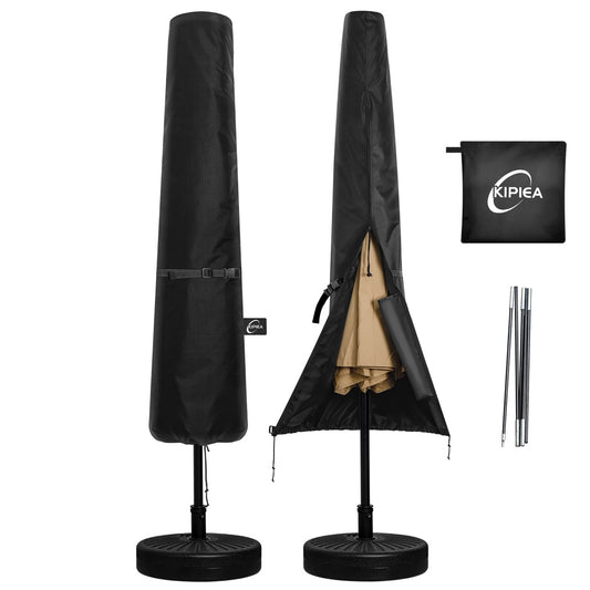 Fundas Kipiea para sombrillas de patio de 4 a 4,5 metros de doble cara, resistentes y mejoradas, de 500 D, con poste de soporte y correas.